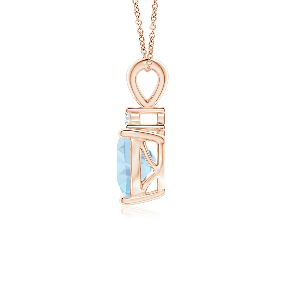 6mm AA Heart-Shaped Aquamarine V-Bale Pendant with Diamond in Rose Gold side 1