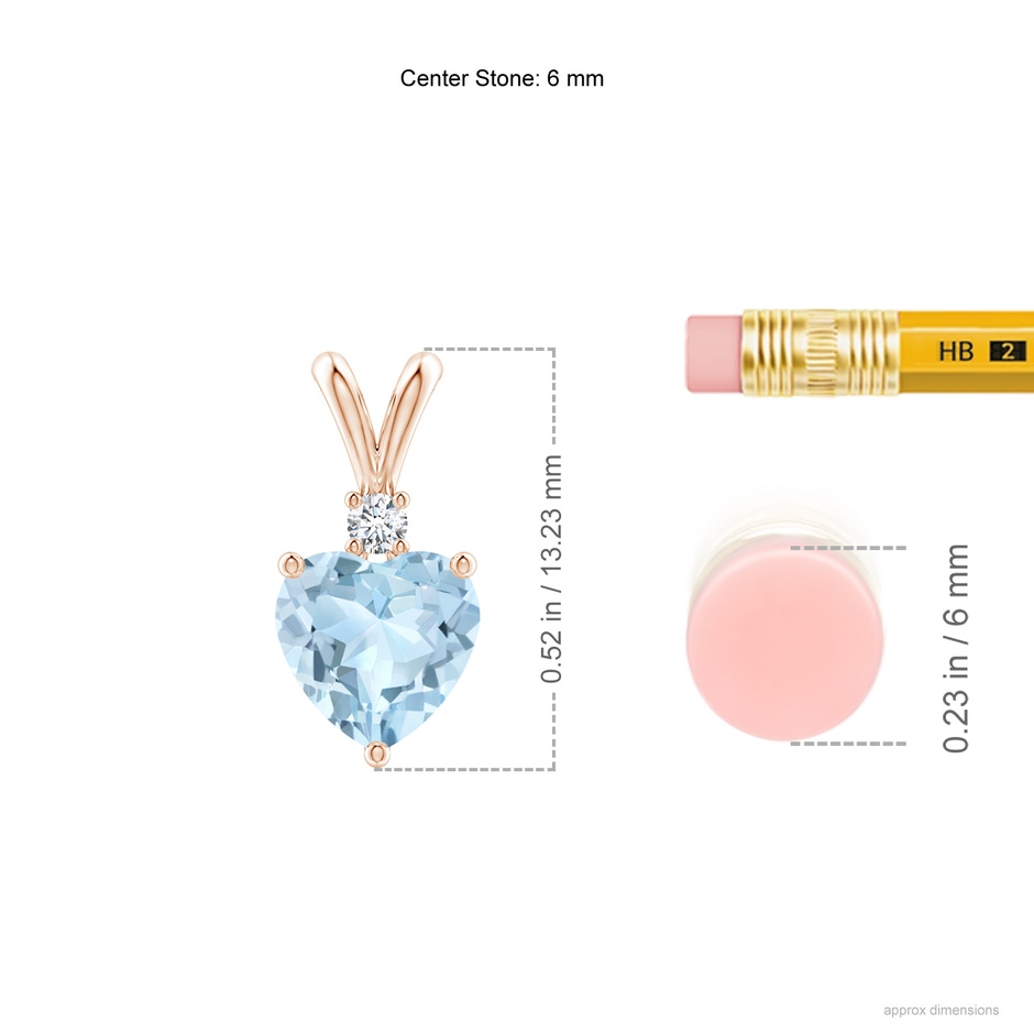 6mm AA Heart-Shaped Aquamarine V-Bale Pendant with Diamond in Rose Gold ruler