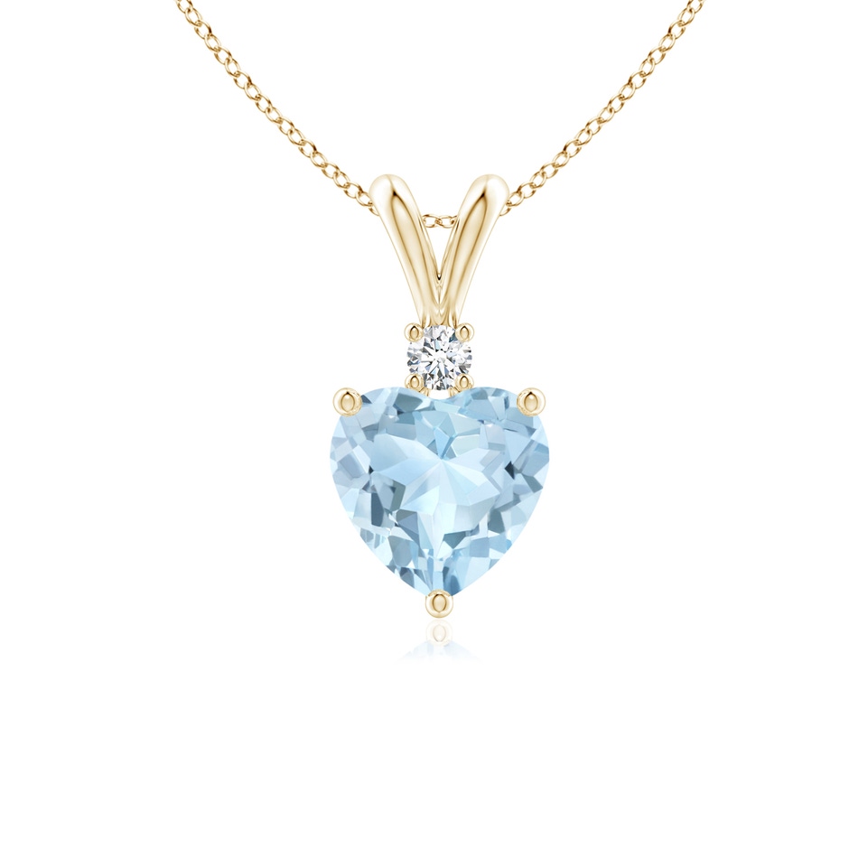 6mm AA Heart-Shaped Aquamarine V-Bale Pendant with Diamond in Yellow Gold 