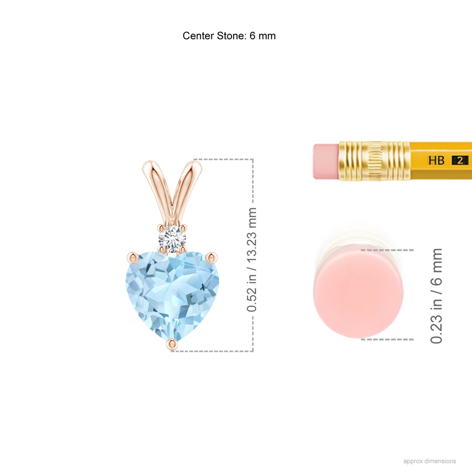 6mm AAA Heart-Shaped Aquamarine V-Bale Pendant with Diamond in 9K Rose Gold ruler