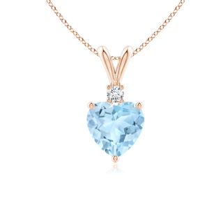 6mm AAA Heart-Shaped Aquamarine V-Bale Pendant with Diamond in Rose Gold