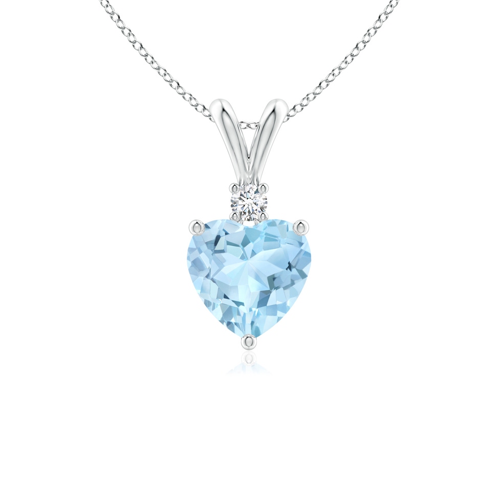 6mm AAA Heart-Shaped Aquamarine V-Bale Pendant with Diamond in White Gold 