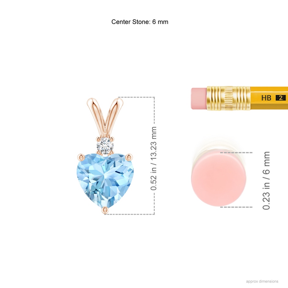 6mm AAAA Heart-Shaped Aquamarine V-Bale Pendant with Diamond in 9K Rose Gold ruler