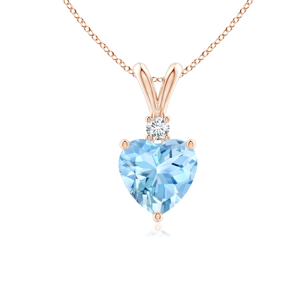 6mm AAAA Heart-Shaped Aquamarine V-Bale Pendant with Diamond in Rose Gold