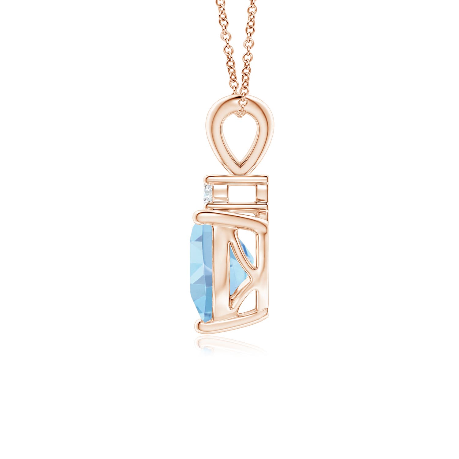 6mm AAAA Heart-Shaped Aquamarine V-Bale Pendant with Diamond in Rose Gold