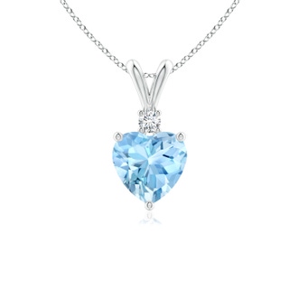 6mm AAAA Heart-Shaped Aquamarine V-Bale Pendant with Diamond in White Gold
