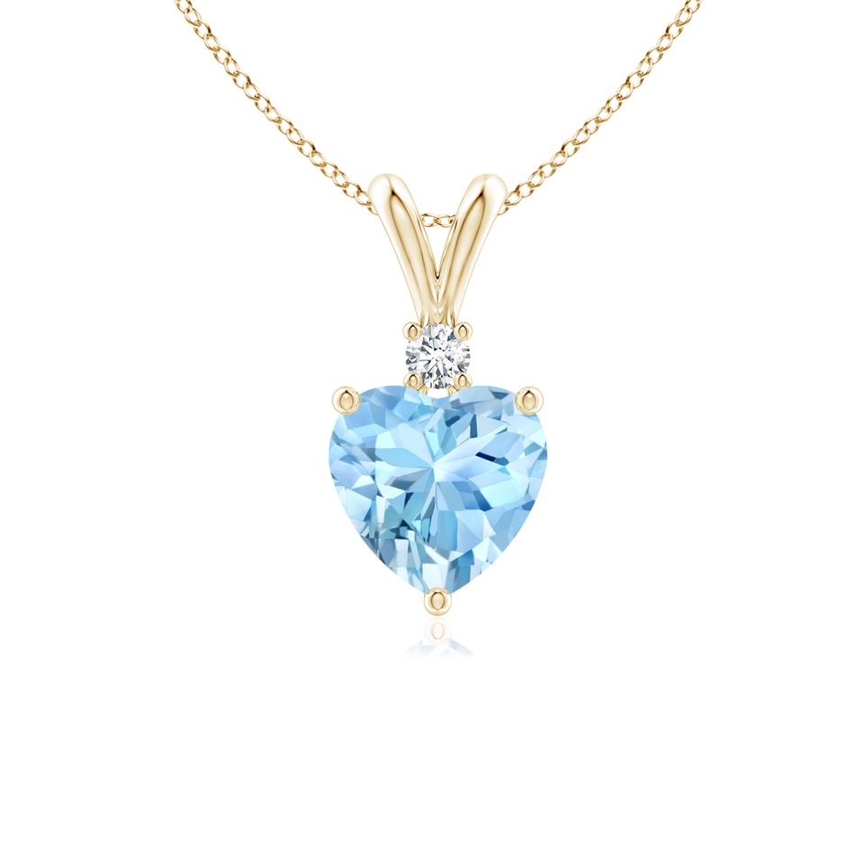 6mm AAAA Heart-Shaped Aquamarine V-Bale Pendant with Diamond in Yellow Gold 