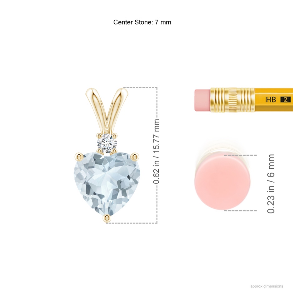 7mm A Heart-Shaped Aquamarine V-Bale Pendant with Diamond in Yellow Gold ruler