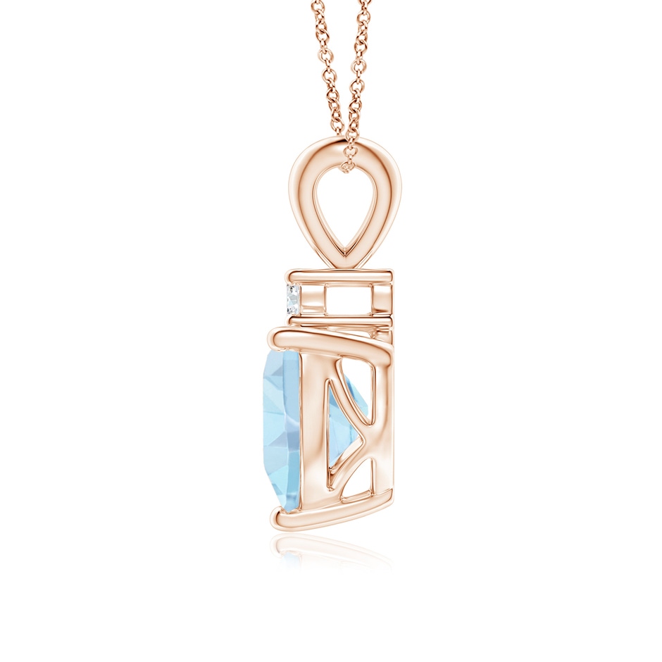 7mm AA Heart-Shaped Aquamarine V-Bale Pendant with Diamond in Rose Gold side 1