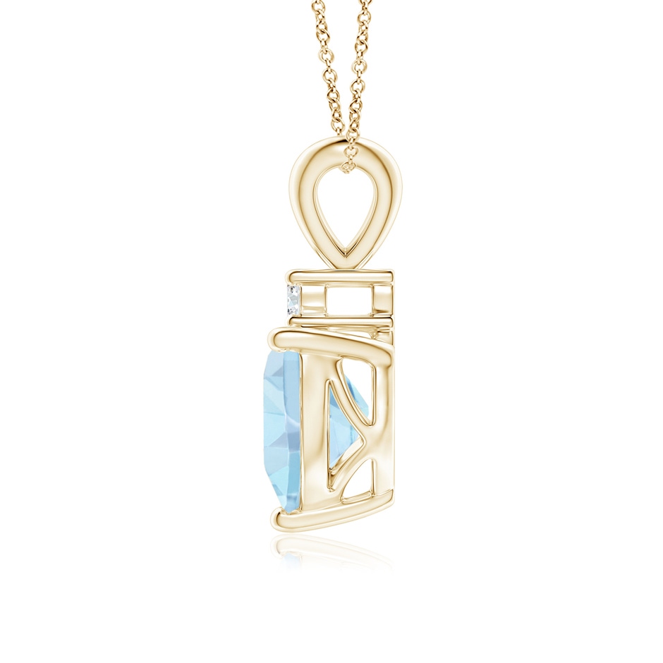 7mm AA Heart-Shaped Aquamarine V-Bale Pendant with Diamond in Yellow Gold side 1