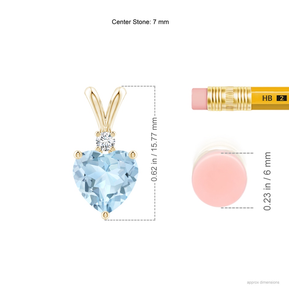 7mm AA Heart-Shaped Aquamarine V-Bale Pendant with Diamond in Yellow Gold ruler