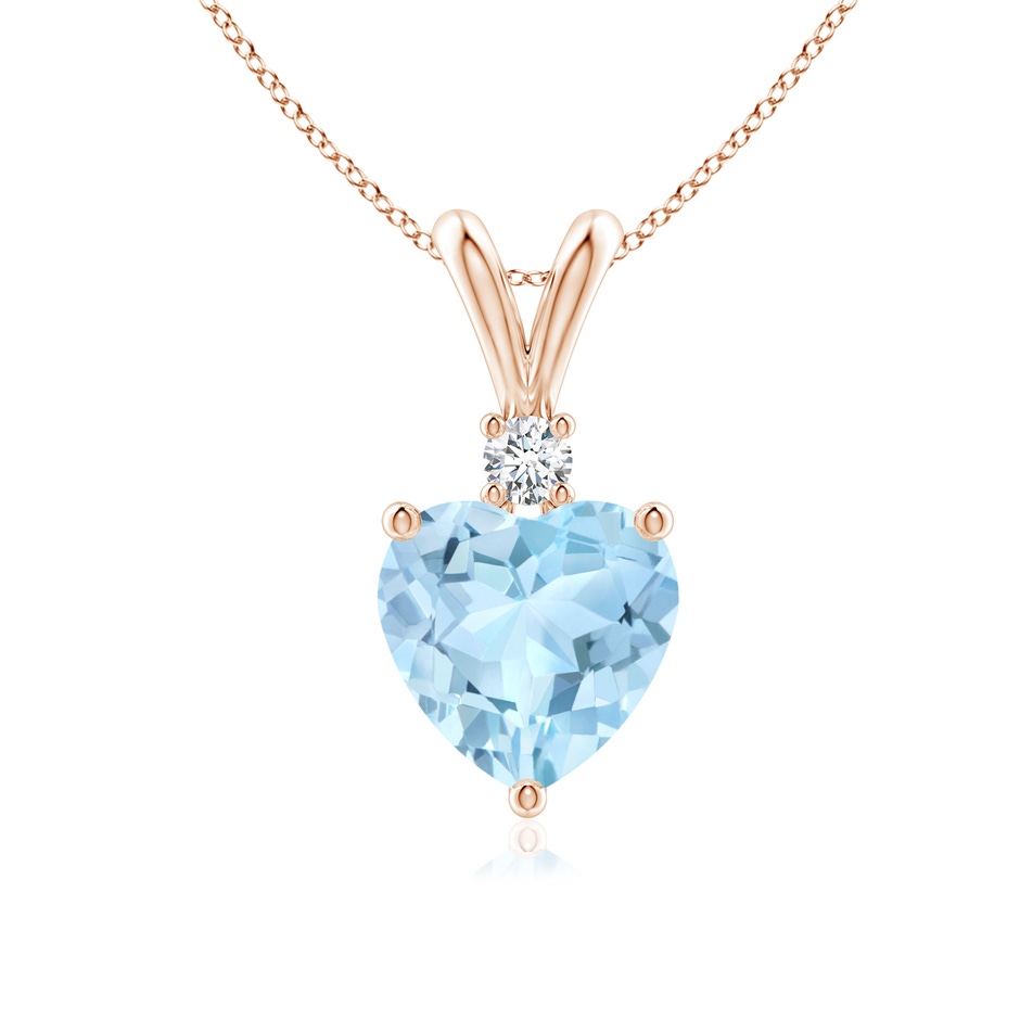 7mm AAA Heart-Shaped Aquamarine V-Bale Pendant with Diamond in Rose Gold 