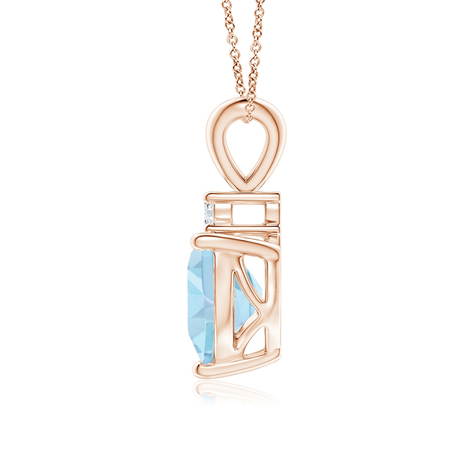 7mm AAA Heart-Shaped Aquamarine V-Bale Pendant with Diamond in Rose Gold side 1