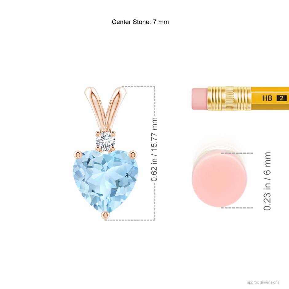7mm AAA Heart-Shaped Aquamarine V-Bale Pendant with Diamond in Rose Gold ruler