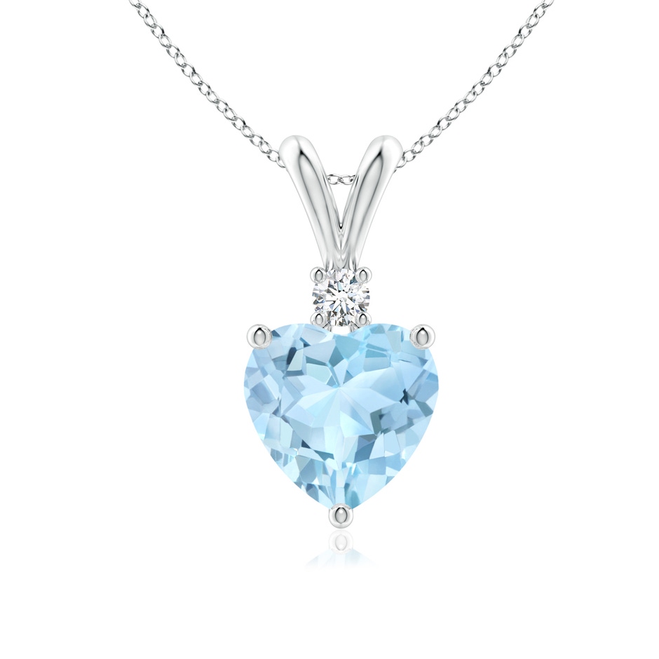 7mm AAA Heart-Shaped Aquamarine V-Bale Pendant with Diamond in White Gold 