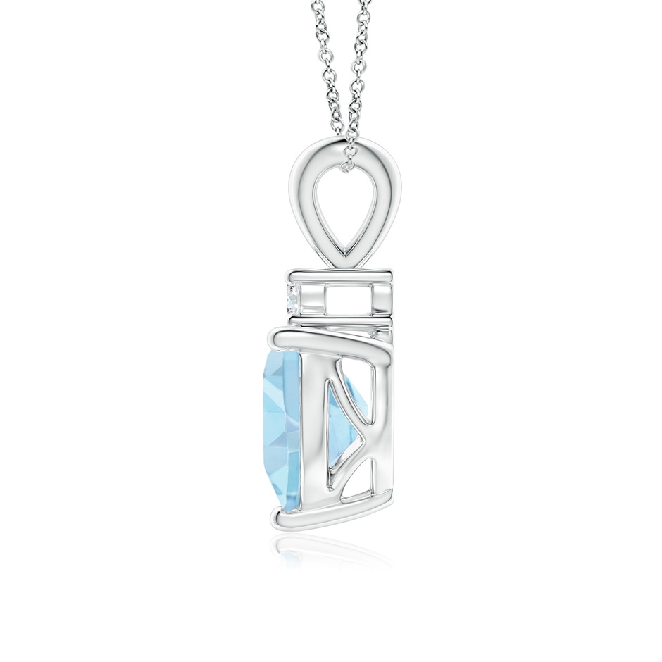 7mm AAA Heart-Shaped Aquamarine V-Bale Pendant with Diamond in White Gold side 1