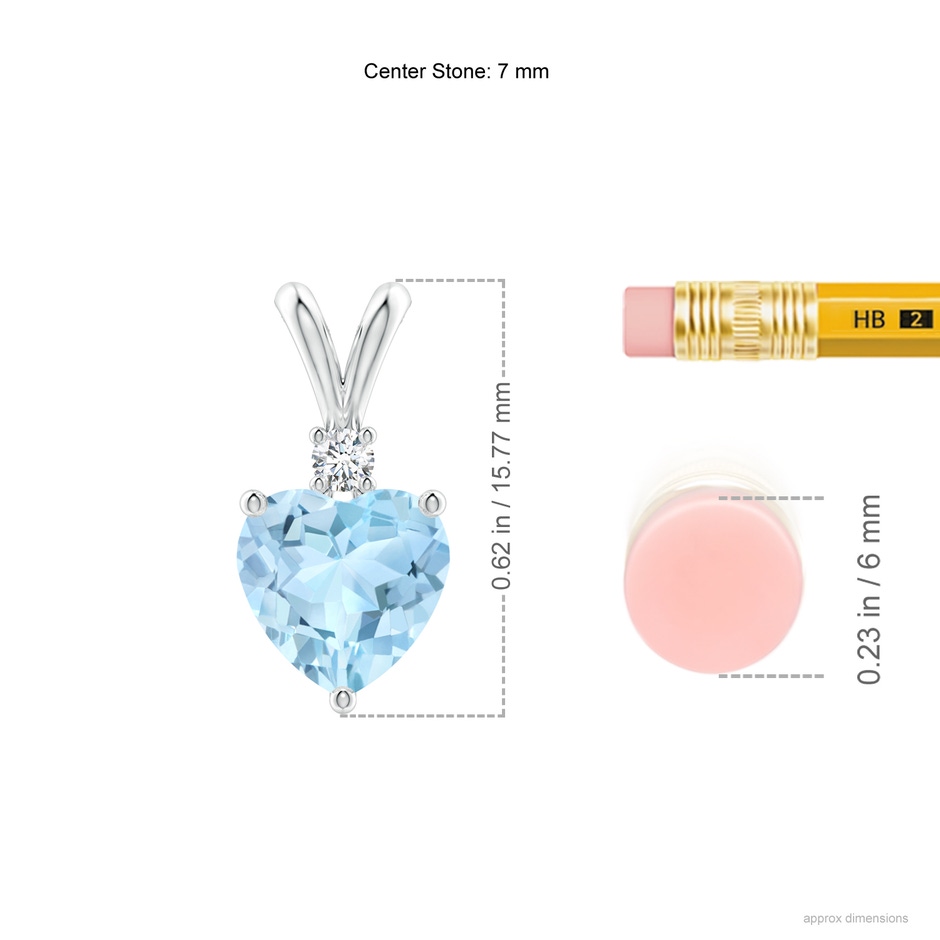 7mm AAA Heart-Shaped Aquamarine V-Bale Pendant with Diamond in White Gold ruler