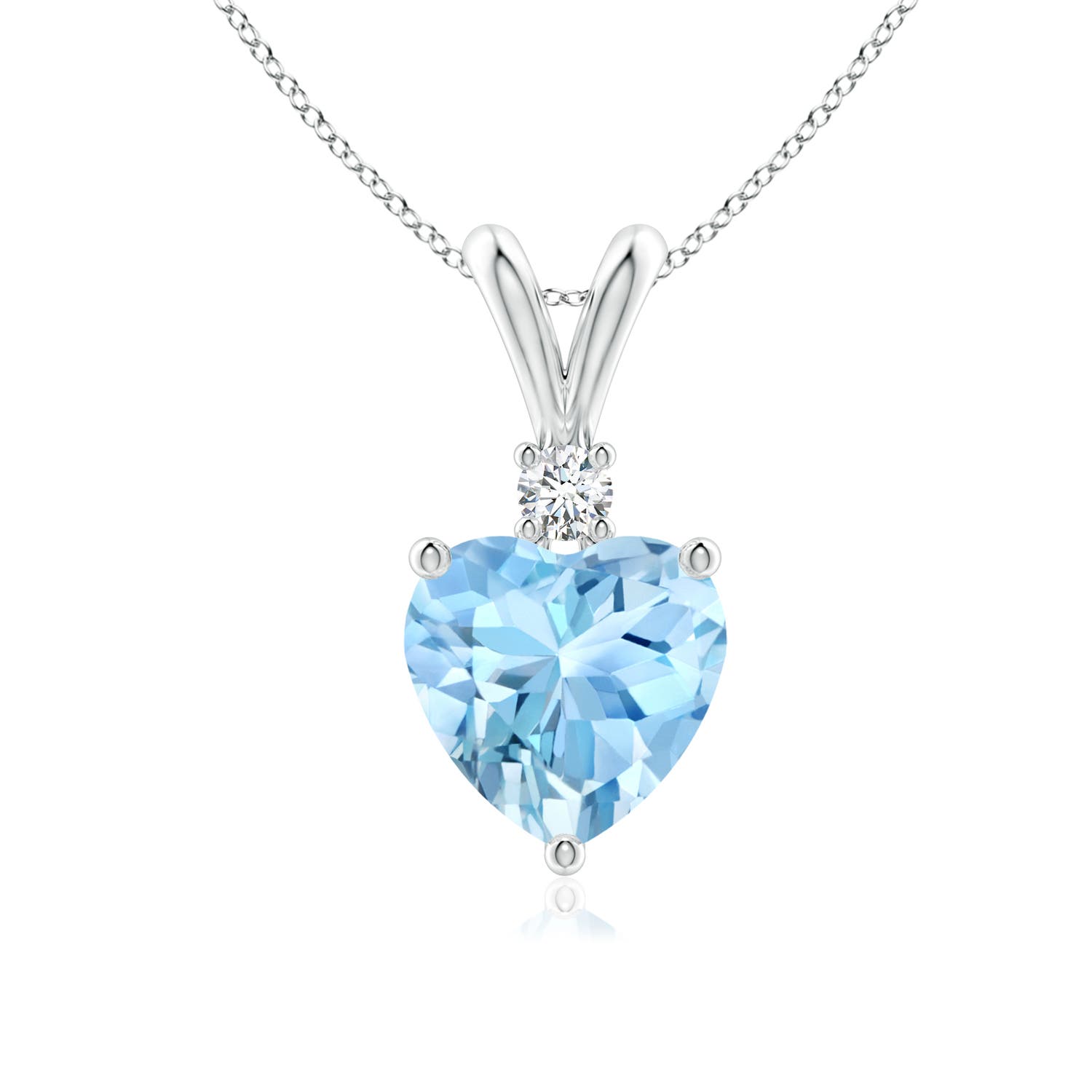 7mm AAAA Heart-Shaped Aquamarine V-Bale Pendant with Diamond in 18K White Gold