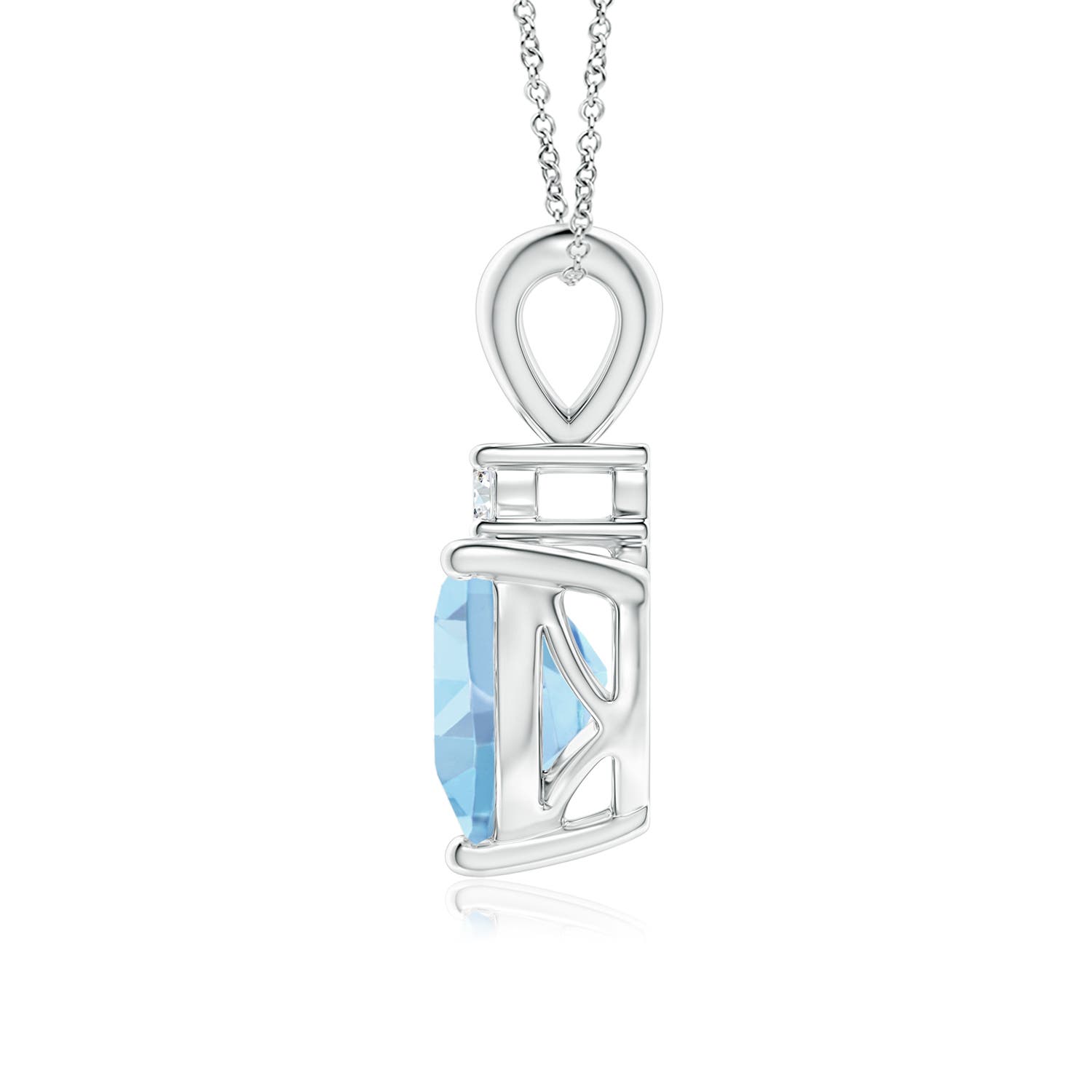 7mm AAAA Heart-Shaped Aquamarine V-Bale Pendant with Diamond in 18K White Gold