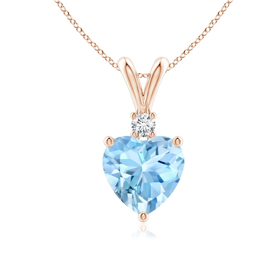7mm AAAA Heart-Shaped Aquamarine V-Bale Pendant with Diamond in Rose Gold 