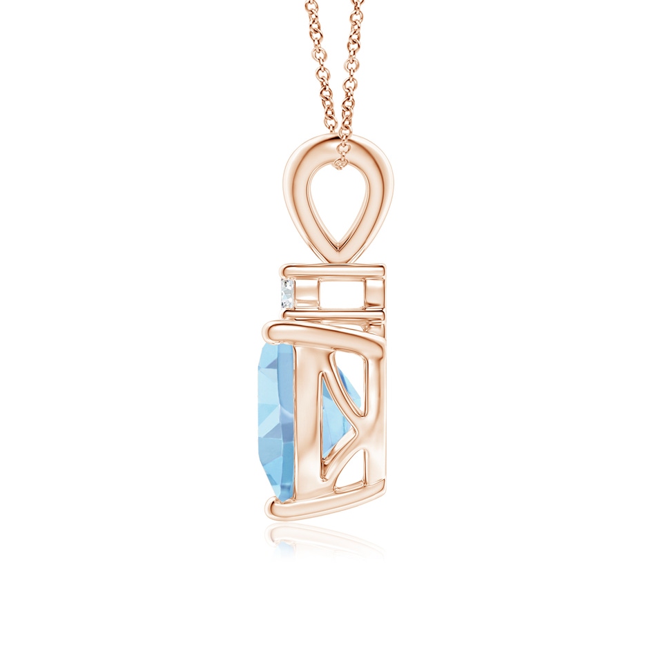 7mm AAAA Heart-Shaped Aquamarine V-Bale Pendant with Diamond in Rose Gold side 1