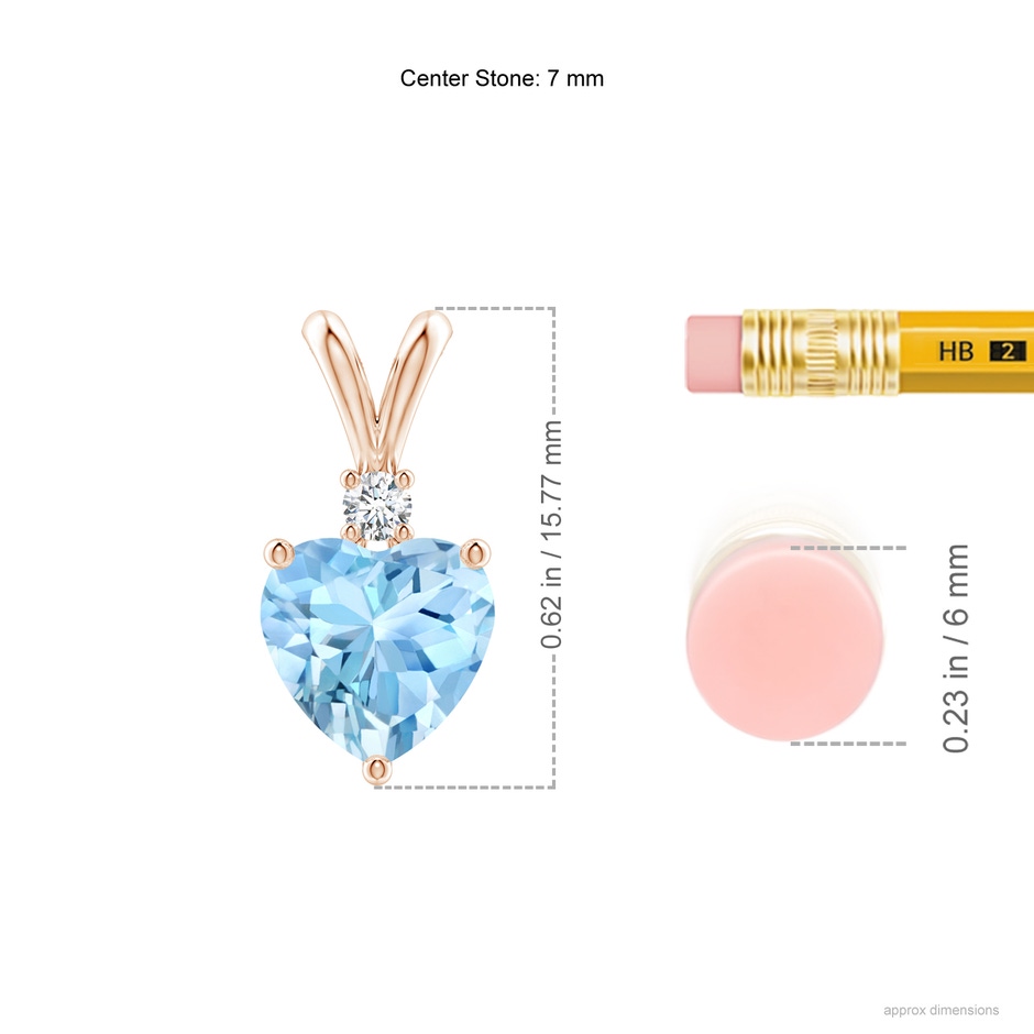 7mm AAAA Heart-Shaped Aquamarine V-Bale Pendant with Diamond in Rose Gold ruler