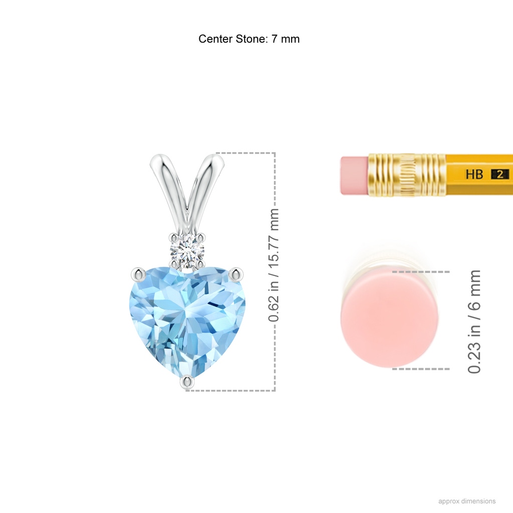 7mm AAAA Heart-Shaped Aquamarine V-Bale Pendant with Diamond in White Gold Ruler