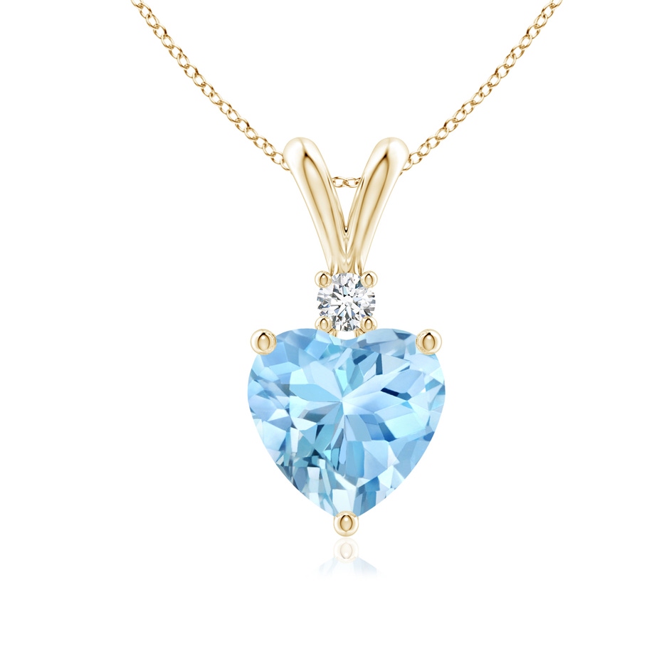 7mm AAAA Heart-Shaped Aquamarine V-Bale Pendant with Diamond in Yellow Gold 