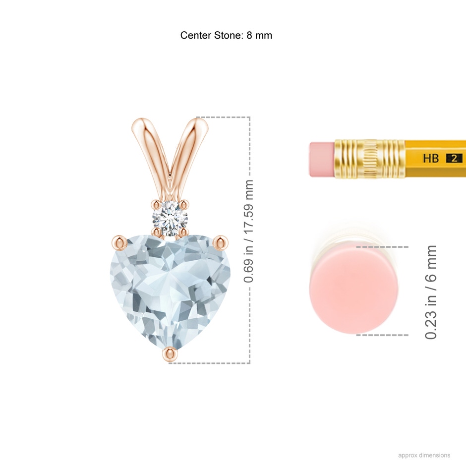 8mm A Heart-Shaped Aquamarine V-Bale Pendant with Diamond in Rose Gold ruler