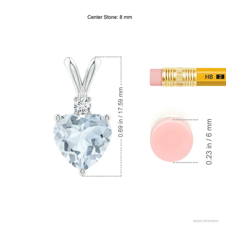 8mm A Heart-Shaped Aquamarine V-Bale Pendant with Diamond in White Gold ruler