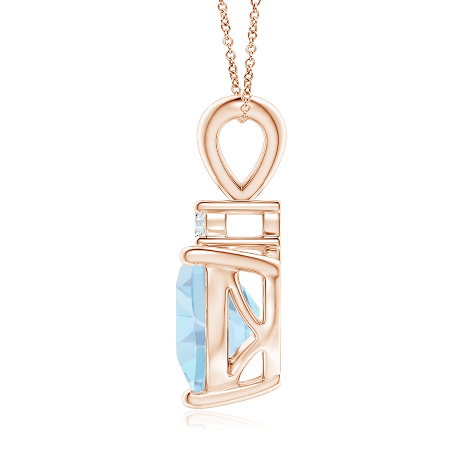 8mm AA Heart-Shaped Aquamarine V-Bale Pendant with Diamond in Rose Gold side 1