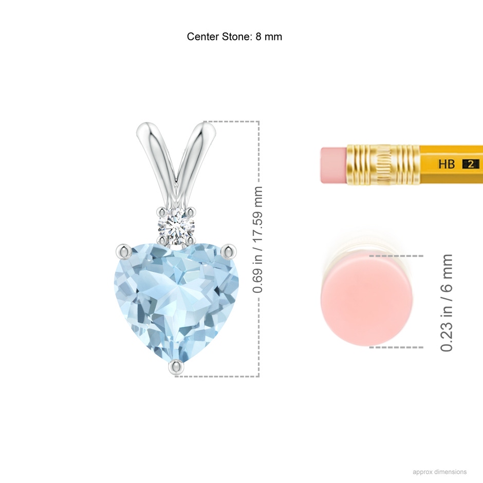 8mm AA Heart-Shaped Aquamarine V-Bale Pendant with Diamond in White Gold ruler