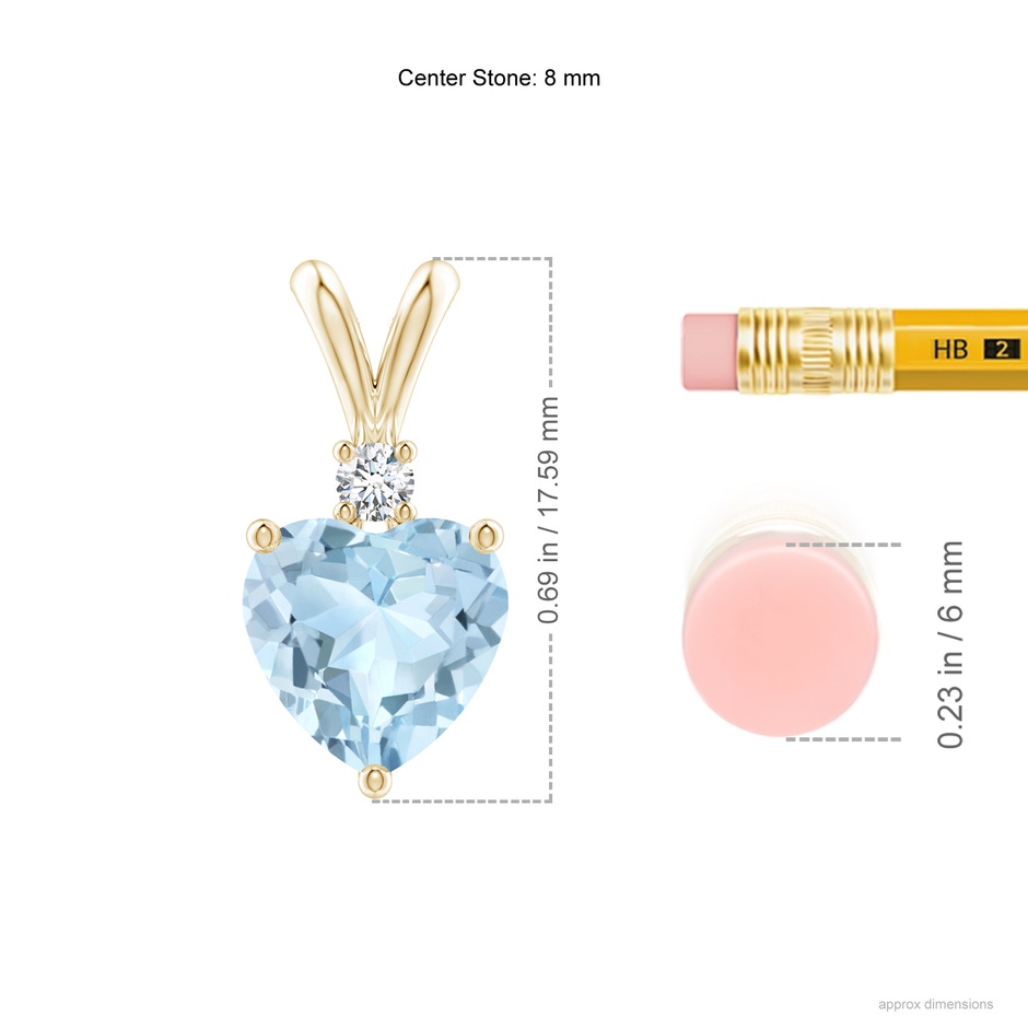 8mm AA Heart-Shaped Aquamarine V-Bale Pendant with Diamond in Yellow Gold ruler