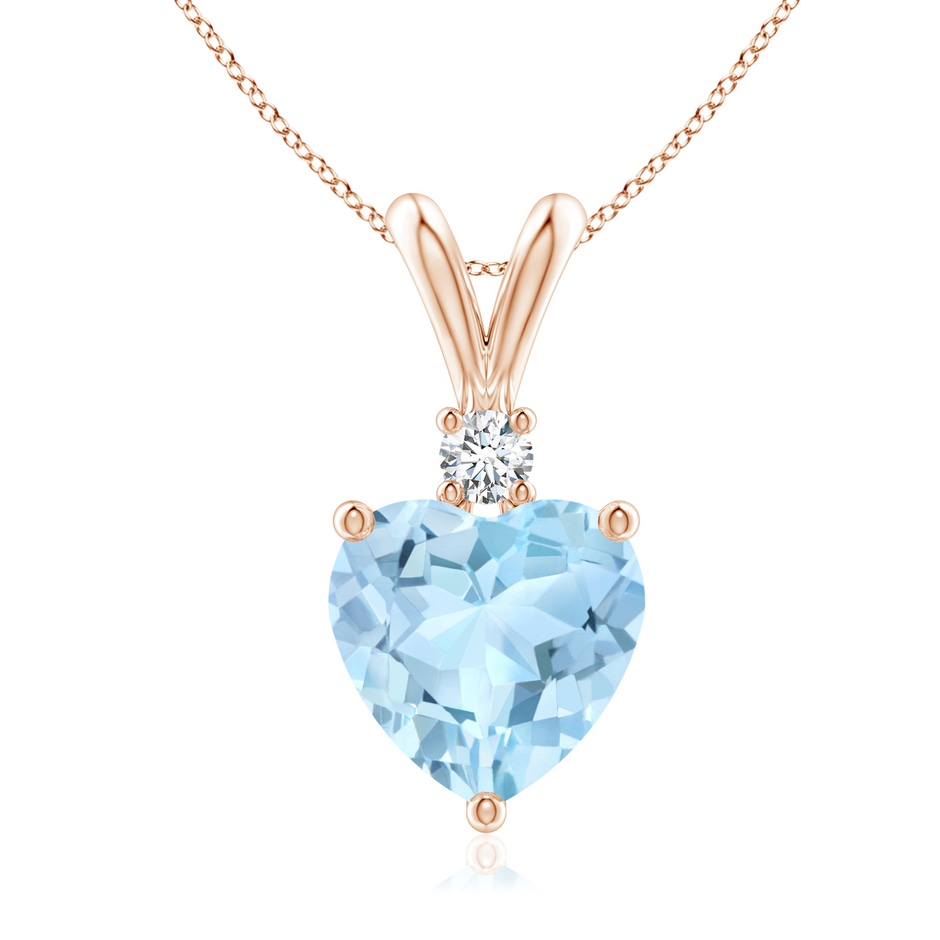 8mm AAA Heart-Shaped Aquamarine V-Bale Pendant with Diamond in Rose Gold 