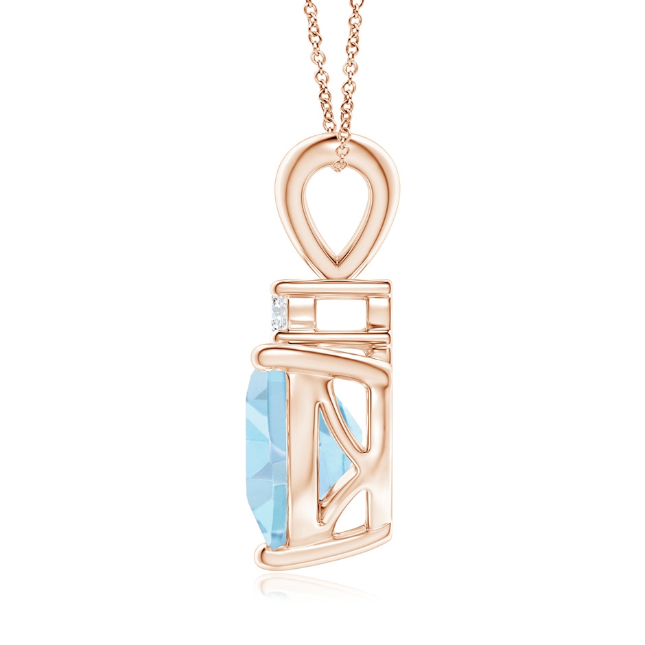 8mm AAA Heart-Shaped Aquamarine V-Bale Pendant with Diamond in Rose Gold side 1