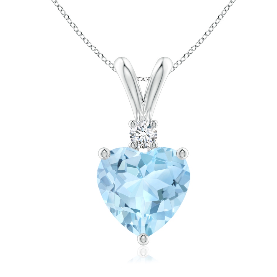 8mm AAA Heart-Shaped Aquamarine V-Bale Pendant with Diamond in White Gold 