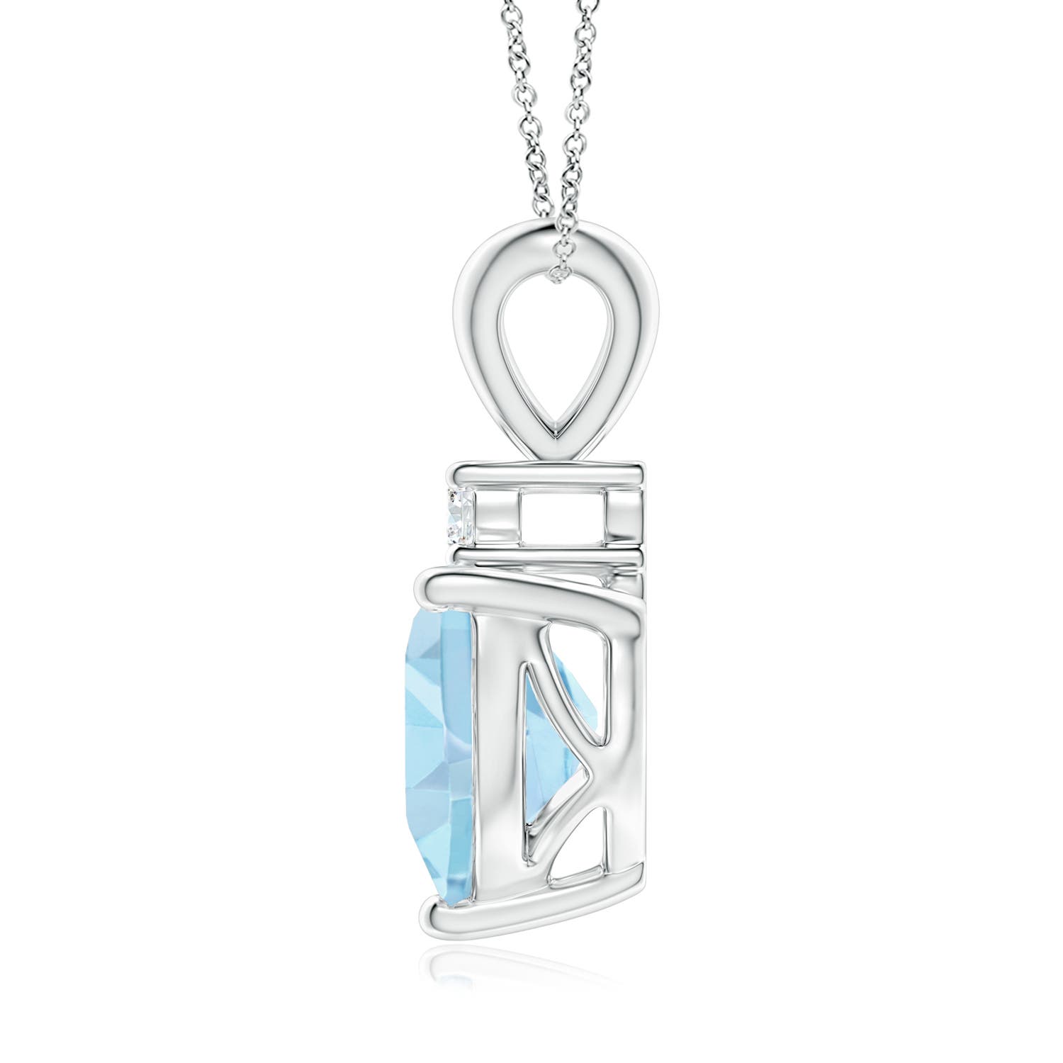 8mm AAA Heart-Shaped Aquamarine V-Bale Pendant with Diamond in White Gold