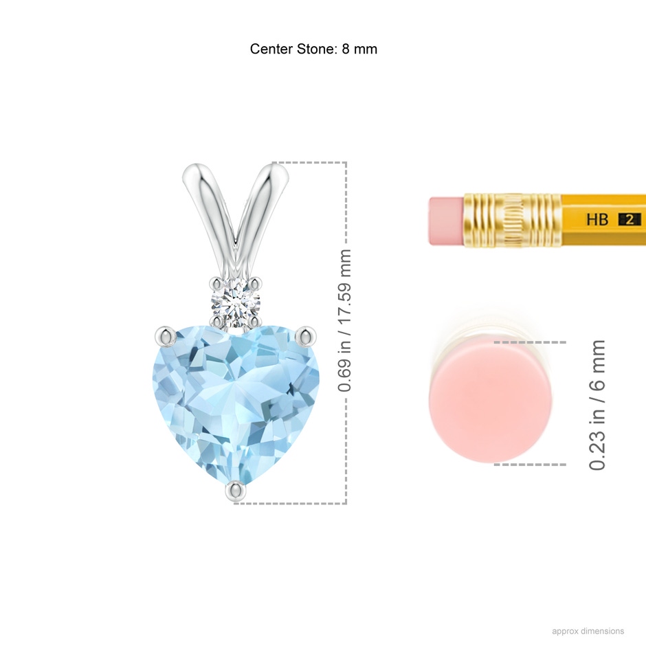 8mm AAA Heart-Shaped Aquamarine V-Bale Pendant with Diamond in White Gold ruler