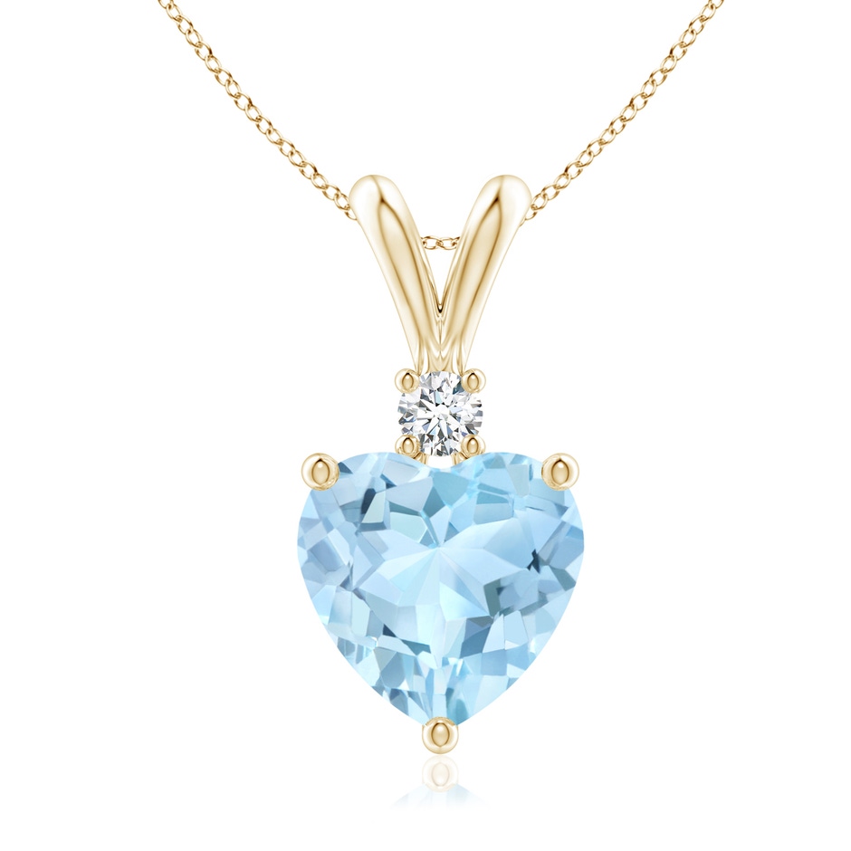 8mm AAA Heart-Shaped Aquamarine V-Bale Pendant with Diamond in Yellow Gold 