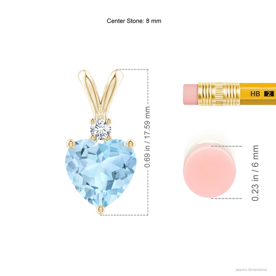 8mm AAA Heart-Shaped Aquamarine V-Bale Pendant with Diamond in Yellow Gold ruler