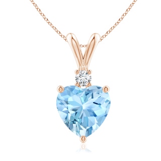 8mm AAAA Heart-Shaped Aquamarine V-Bale Pendant with Diamond in Rose Gold