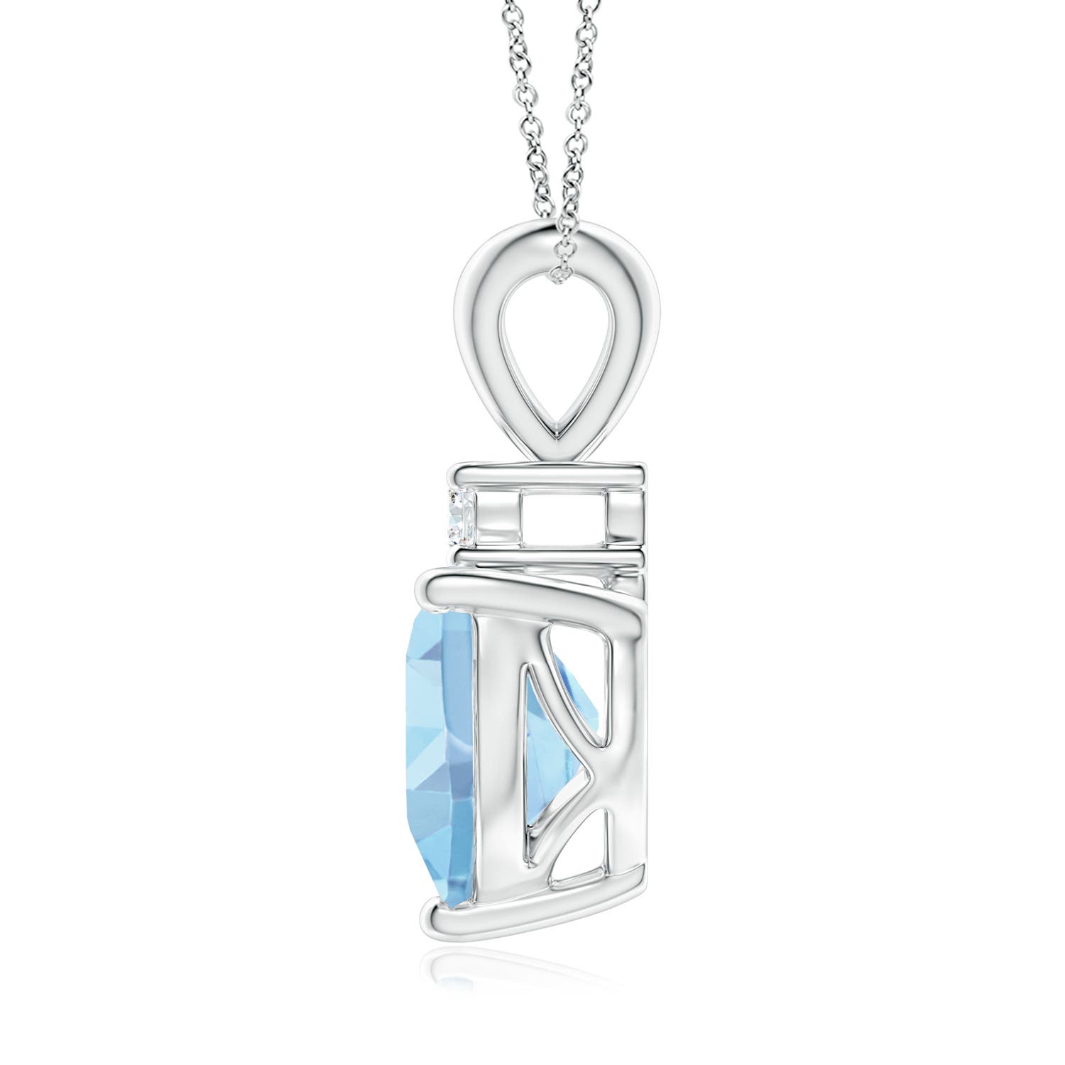 8mm AAAA Heart-Shaped Aquamarine V-Bale Pendant with Diamond in White Gold