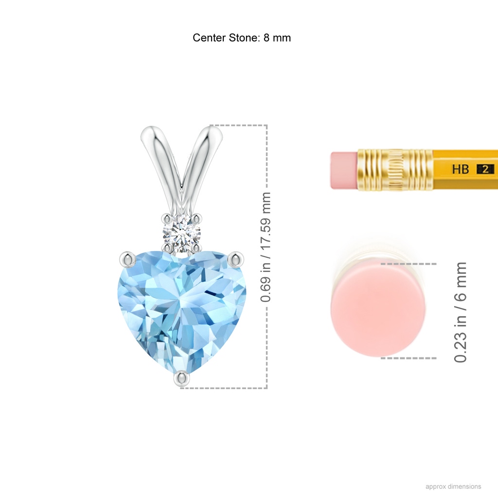 8mm AAAA Heart-Shaped Aquamarine V-Bale Pendant with Diamond in White Gold Ruler