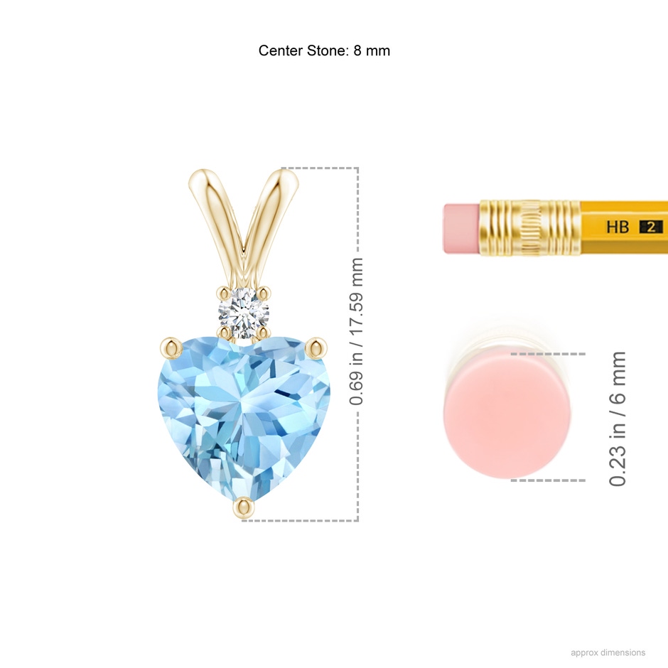 8mm AAAA Heart-Shaped Aquamarine V-Bale Pendant with Diamond in Yellow Gold ruler
