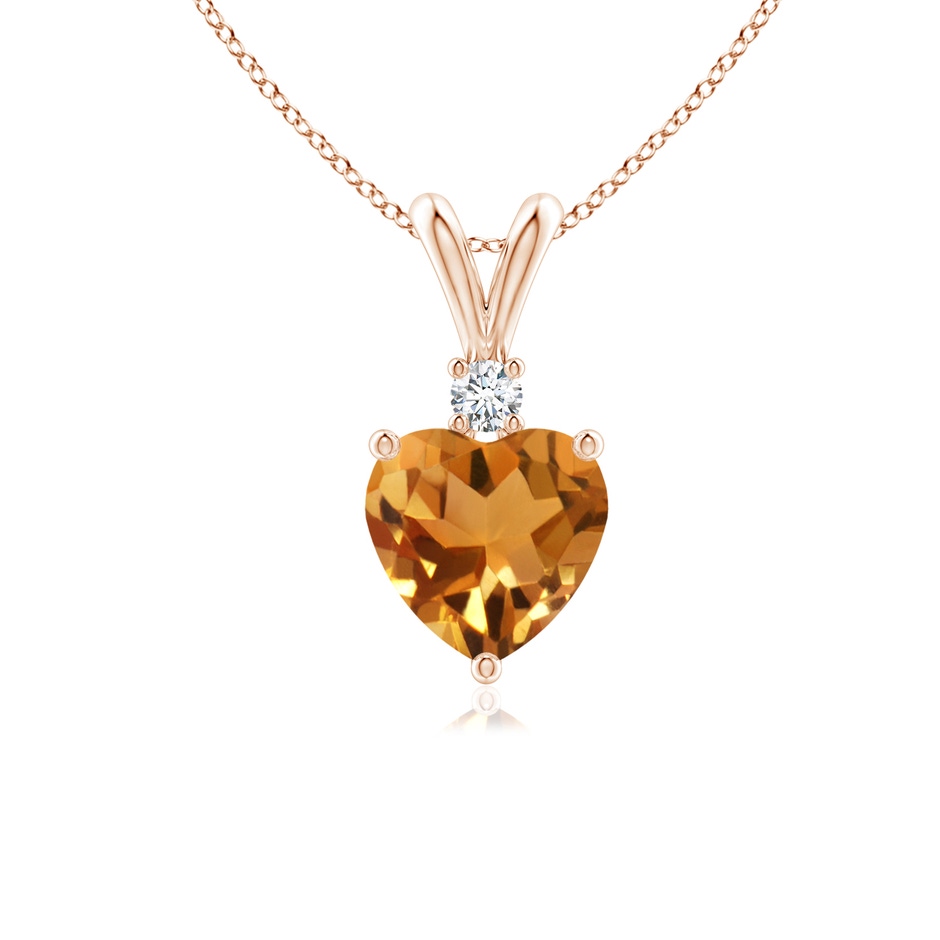 6mm AA Heart-Shaped Citrine V-Bale Pendant with Diamond in Rose Gold 