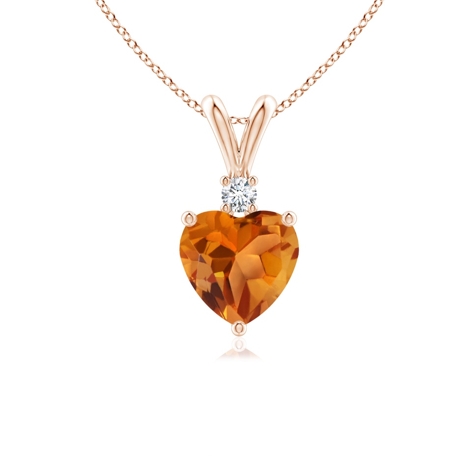 6mm AAA Heart-Shaped Citrine V-Bale Pendant with Diamond in Rose Gold 