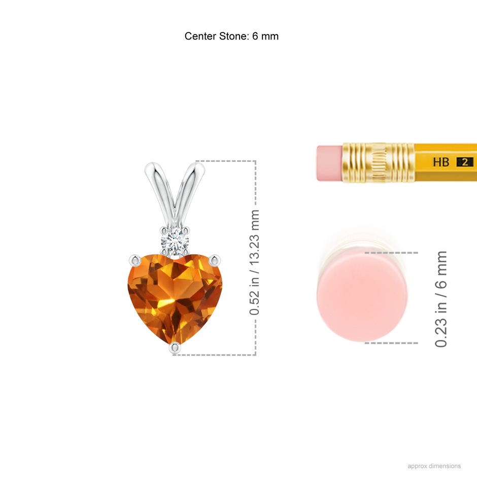 6mm AAAA Heart-Shaped Citrine V-Bale Pendant with Diamond in P950 Platinum ruler