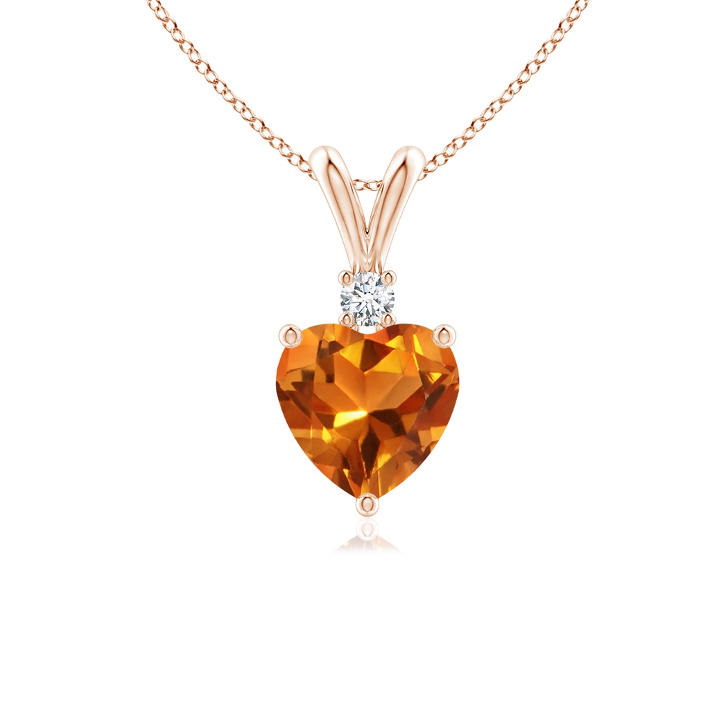 6mm AAAA Heart-Shaped Citrine V-Bale Pendant with Diamond in Rose Gold
