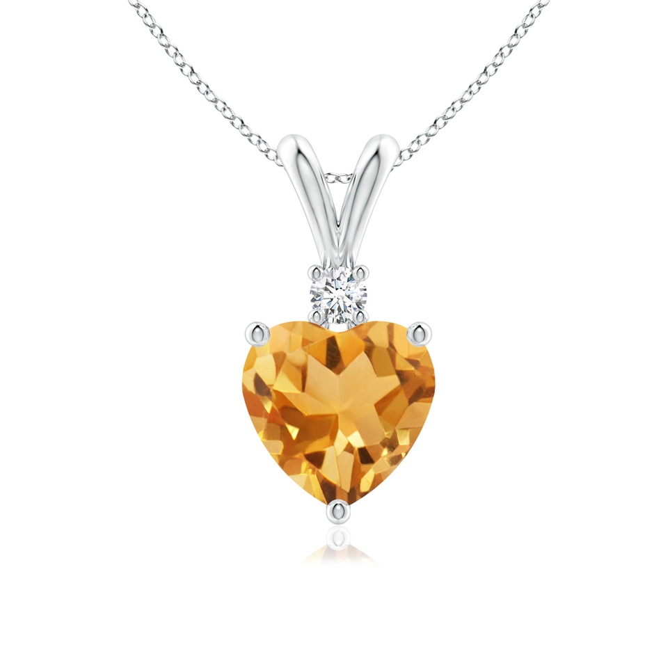 7mm A Heart-Shaped Citrine V-Bale Pendant with Diamond in White Gold 
