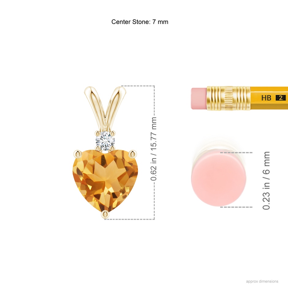 7mm A Heart-Shaped Citrine V-Bale Pendant with Diamond in Yellow Gold ruler